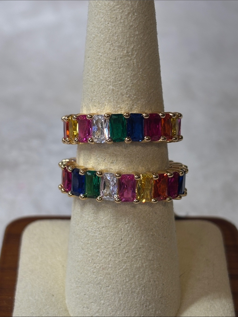 AAA CZ Colorful Eternity Band Ring 18k Yellow Gold Filled
